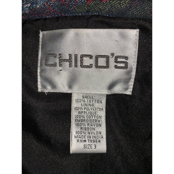 Chico's Denim Embroidered Boho Jacket Wearable Art Beaded Size XL /16 Maximalist - Picture 13 of 13